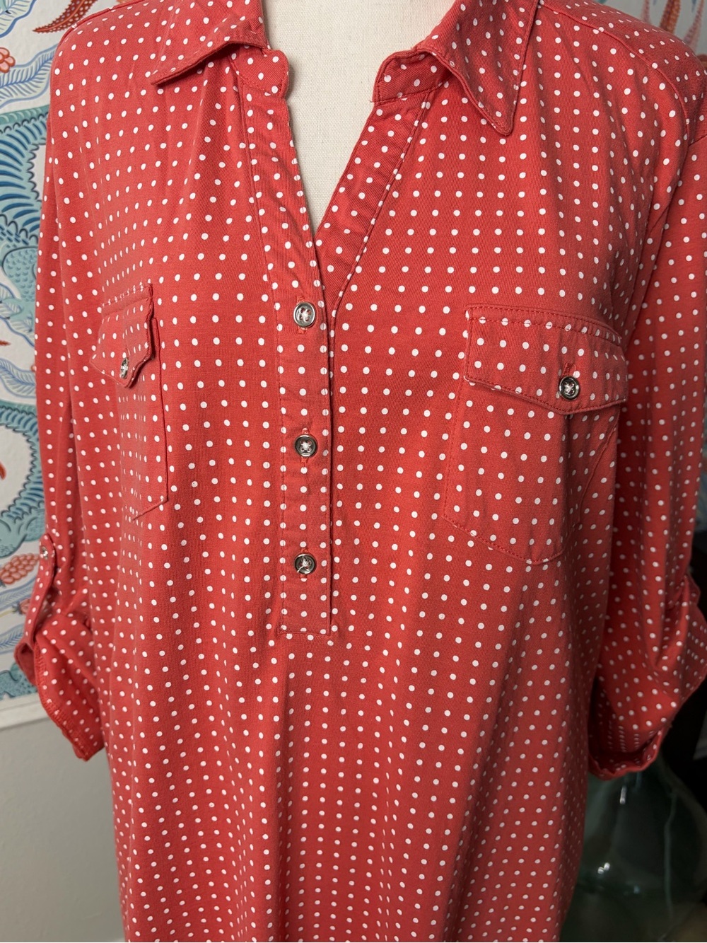 Sara Morgan Coral Polka Dot Tunic Top – XXL